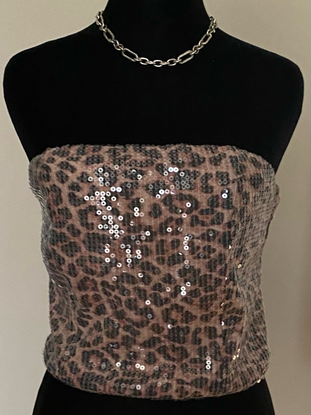 Strapless Sequin Leopard Print Tube Top